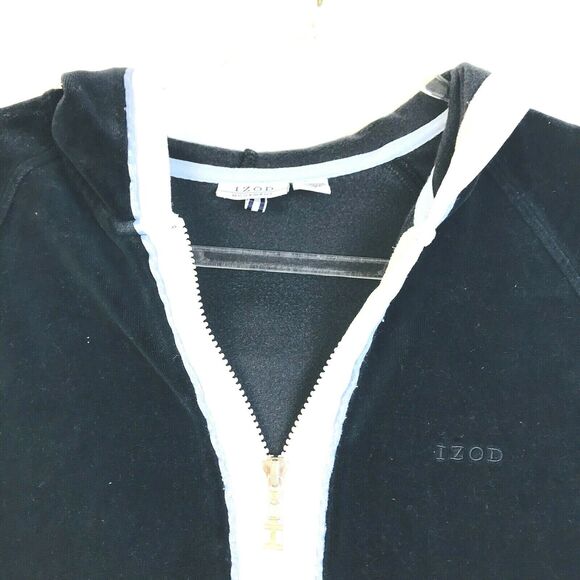 Izod Movement Hoodie Jacket Womens Medium Black Velour Casual Zip Front Classic - Picture 5 of 7